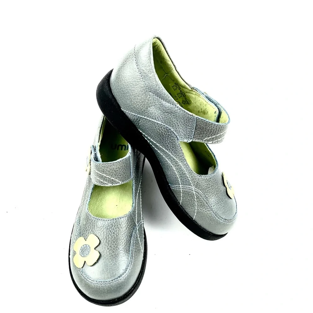 Umi Girls Gray/Green Leather Mary Janes Size 12 (30)